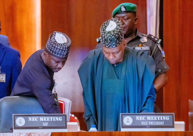 Vice-President Kashim Shettima and Secretary to  Government of the Federal, Dr George Akume, during  NEC Meeting at Abuja.
